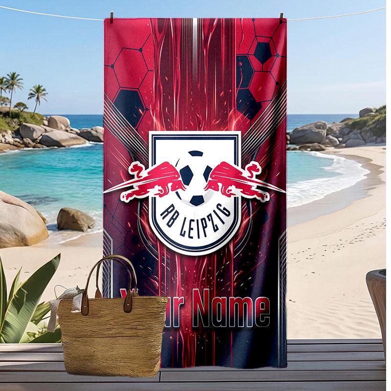 RB Leipzig FC Personalized Printed Beach Towel Soccer Logo Support Custom Name Text Absorbent Towel For Sport Travel Special Gift