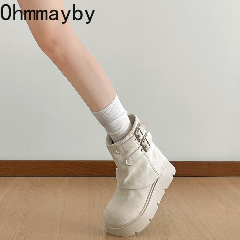 Модная пряжка ремня Женские ботильоны на щиколотке Модная платформа Толстая подошва Обувь Современные короткие ботинки для женщин