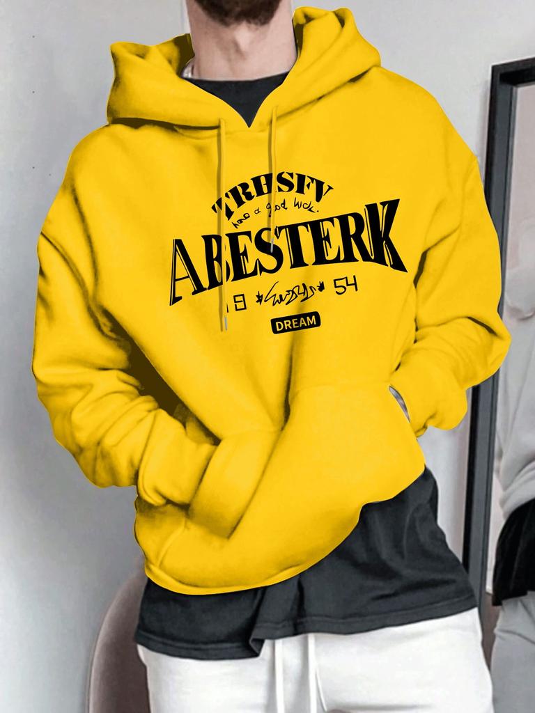 Men'S Casual Hoodie with Geometric Pattern Hooded Collar Regular Fit for Spring Fall Stylish Pullover Sweatshirt