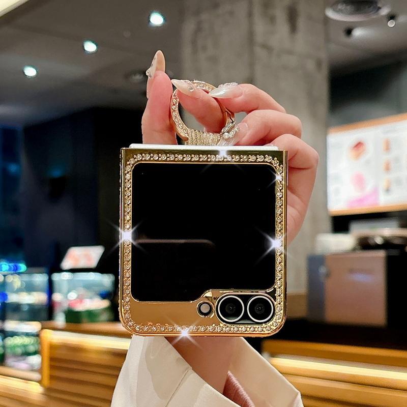 Блестящий бриллиантовый каркасный чехол из 2 предметов для телефона Samsung Galaxy Z Flip6 Flip5 Flip4 Flip3 Роскошный кожаный противоударный металлический чехол с жестким складным чехлом из ПК