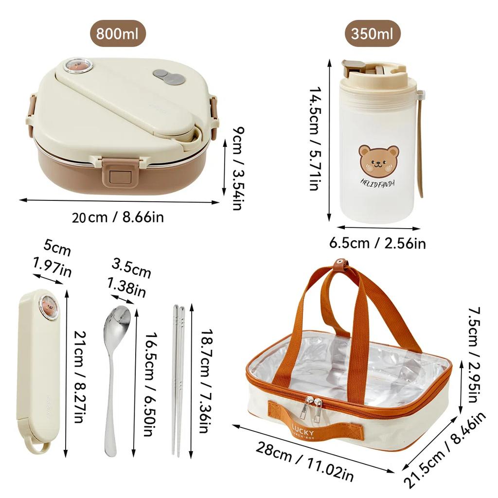 Новый 800 мл Портативный Ланч-бокс с Разделителями и Столовыми Приборами Капибара 3/4 Отделения Микроволновка Герметичный 304 Нержавеющая Сталь Бенто Бокс