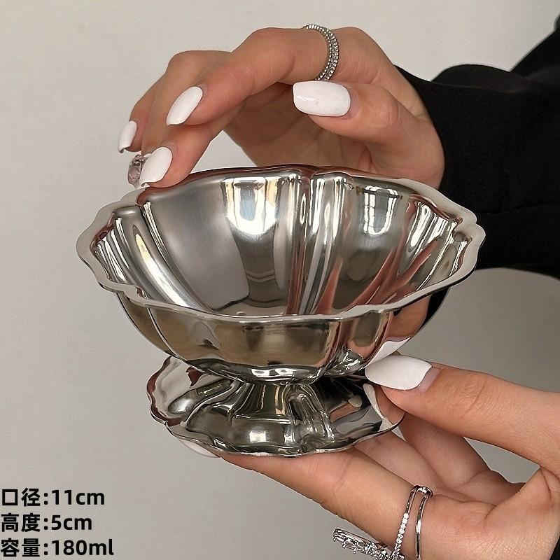 Retro Stainless Steel Ice Cream Cup Ins Style Pudding Dessert Cup Fruit Yogurt Salad Serving Dish High Base Bowl Bar Dinnerware