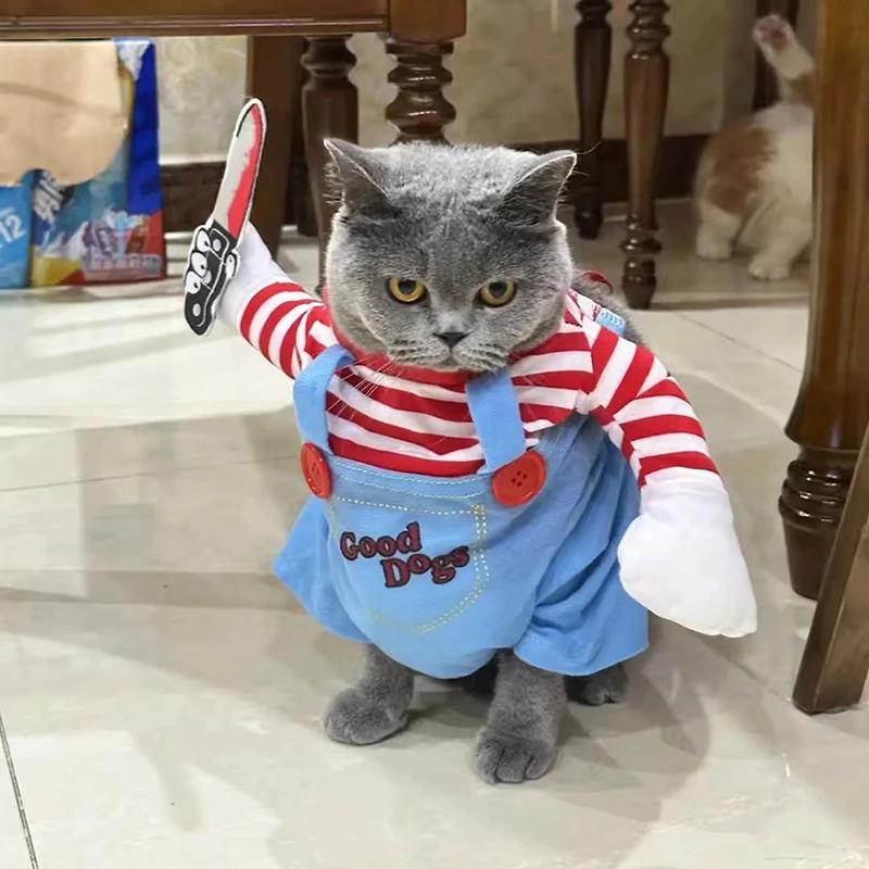 Костюм кошки, костюмы для косплея собак на Хэллоуин для маленьких и средних собак, кошек, забавная вечеринка, креативная новинка, одежда для щенков и котят, пальто для домашних животных йорков
