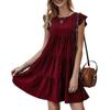 Women's Summer New Solid Round Neck Short Sleeve Casual Cake Dress Pleated Swing Dress
