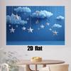 2D plan, 1 piece of starry sky and cloud background cloth, sparkling stars - party decoration in deep blue and white night sky