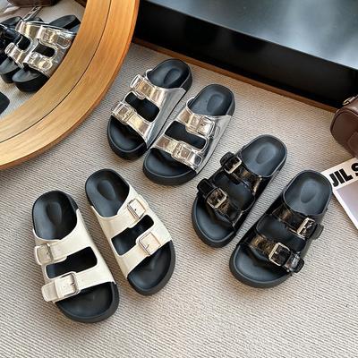 Женские летние тапочки для улицы, новые, на толстой подошве, повседневные, нескользящие, с мягкой подошвой, пляжные сандалии на одно слово, ретро, обувь для отпуска