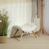 Modern Footstool with Fleece Cover and Wooden Legs, Padded, for Living Room, Bedroom, Hallway, Cream White