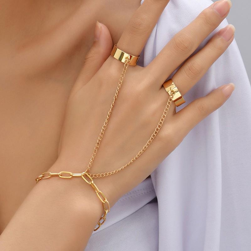 Кольцо и браслет Retro Love Chain Ring & Bracelet - Креативные европейские и американские ювелирные изделия с нишевым дизайном