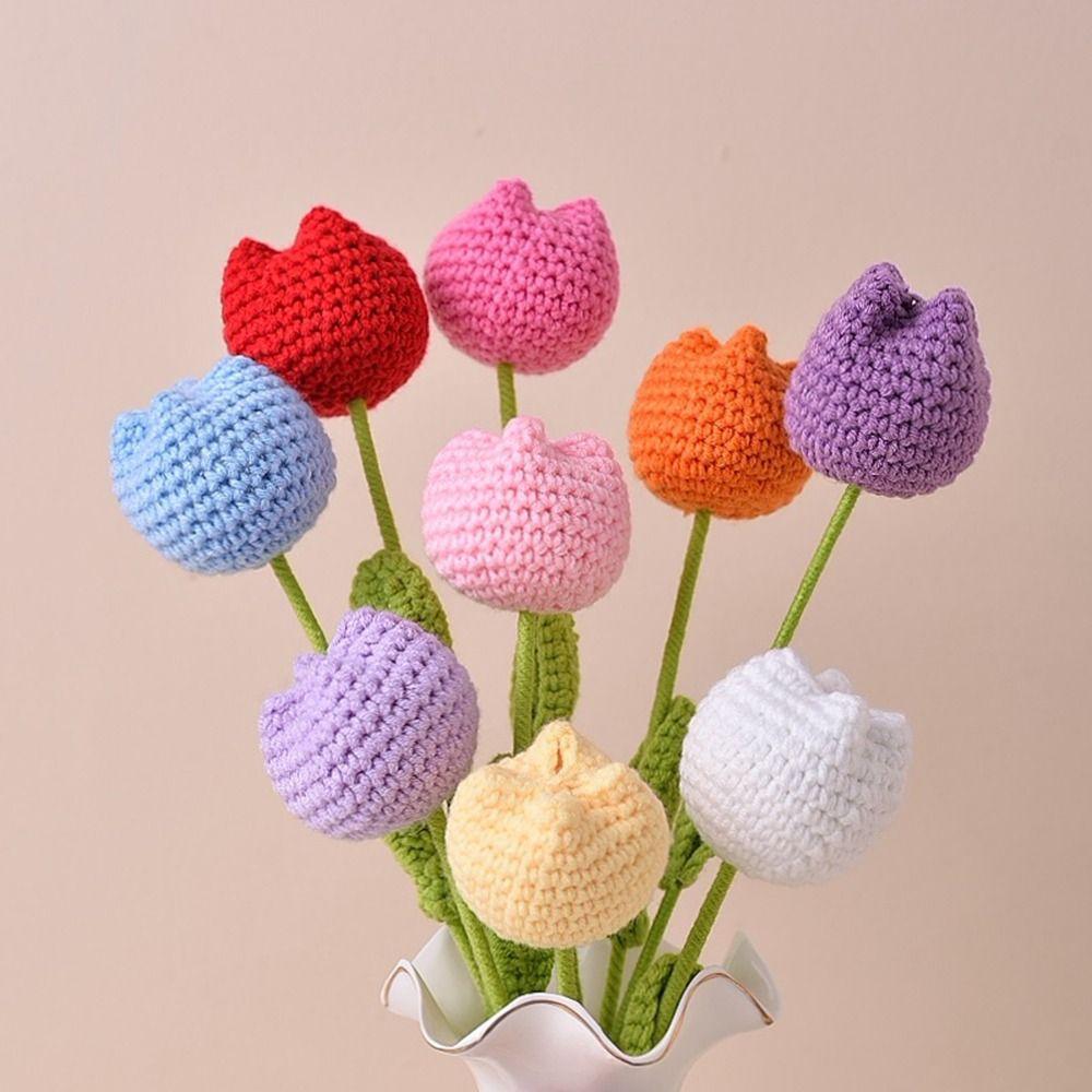 Cotton Knitting Flower Tulips Hand-Knitted Simulation Flower Fashion Flower Bouquet Home