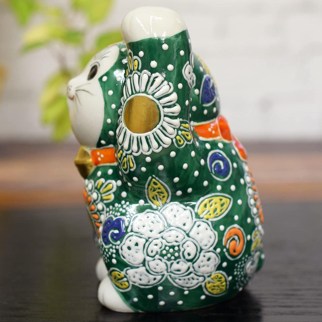 Украшение «Кошка удачи» Кутани Поднятые руки Зеленое блюдо Фэн-шуй Удача Интерьер Керамика Аксессуары в японском стиле