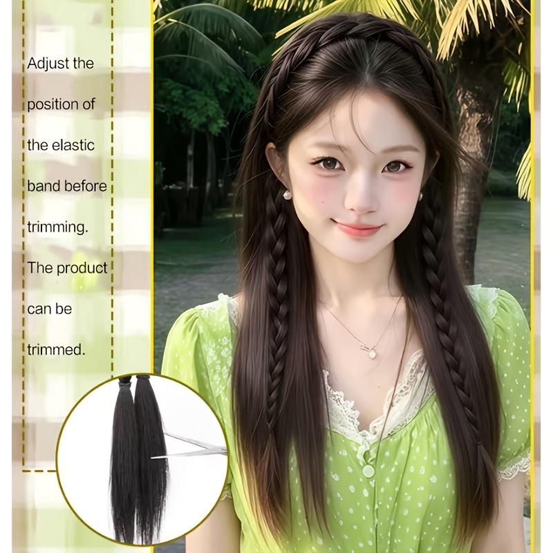 3pcs Fluffy Braided Headband Wig, Synthetic Braided Hair Extension Headpiece for Women, Wearable Braid Hair Accessory, Voluminous Hairband