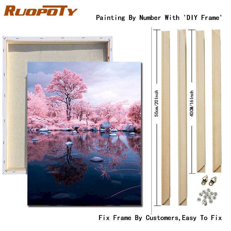 RUOPOTY Pink Scenery DIY Painting By Numbers Acrylic Paint By Numbers Landscape Wall Art Canvas Painting For Hobby Arts 40x50CM