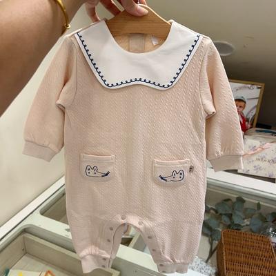 Детская одежда из Кореи 25-я Осень Новый Стиль Модный Жаккардовый Комбинезон с Воротником-Куклой для Мальчиков и Девочек, Милый Ромпер