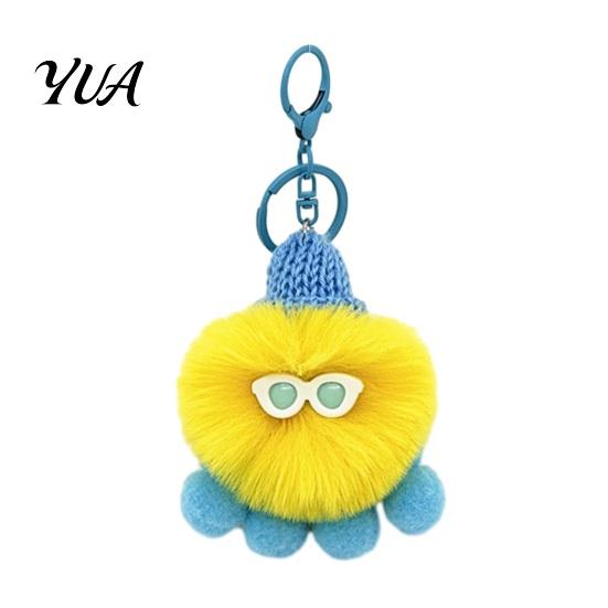 Fluffy Octopus Keychain Plush Keychain, Fuzzy Stuffed Sea Animal Bag Charm, Hanging Charm Knit Hat with Keyring for Backpacks and Handbags Small