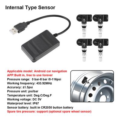 USB TPMS для автомагнитолы DVD-плеера Система контроля давления в шинах Android TPMS Запасное колесо Внутренний Внешний датчик