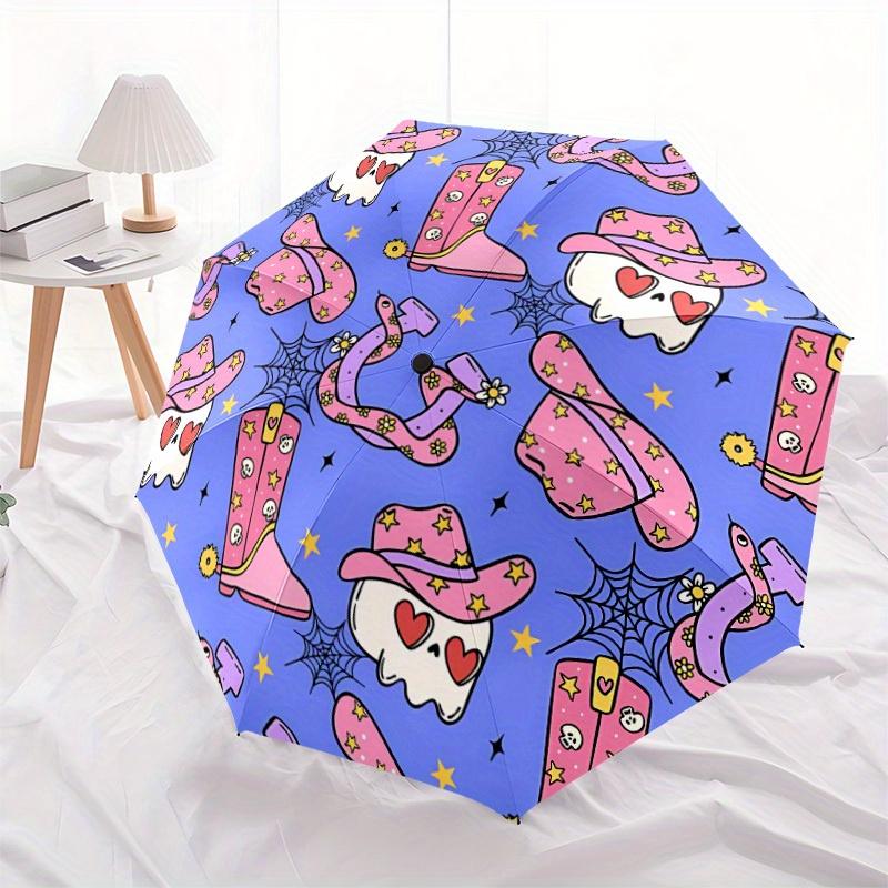 1pc Cowboy Halloween Compact Travel Umbrella, Automatic Folding Lightweight Windproof 8-Bone Reinforced Design,012076