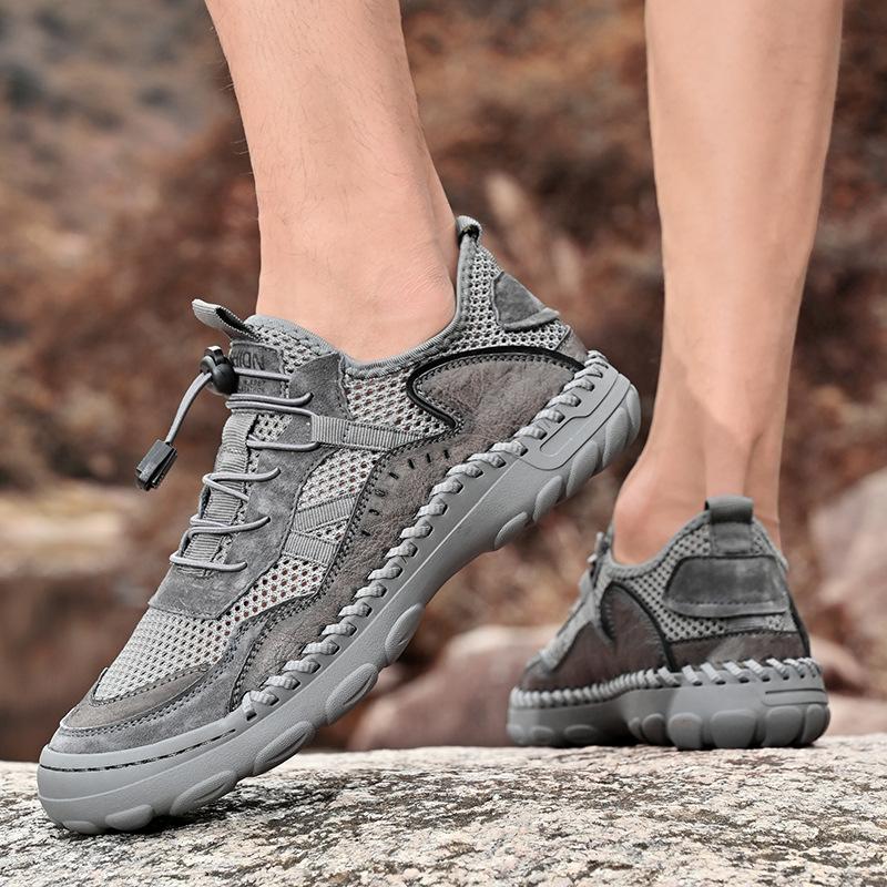 Новые мужские туфли Летние сетчатые туфли Мужские кожаные дышащие спортивные повседневные туфли Тонкие легкие туфли