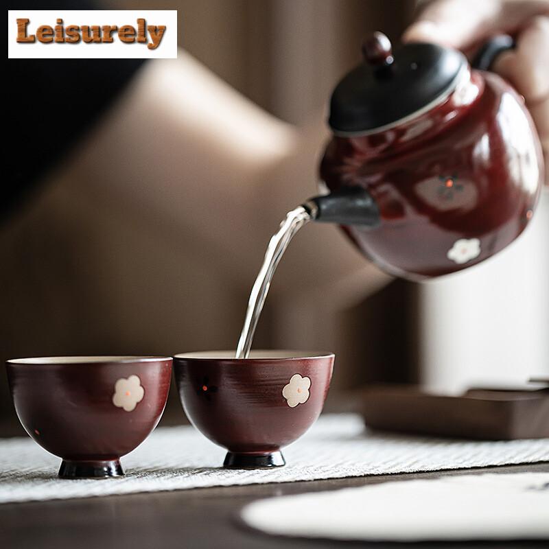 2 шт./набор ретро порошок Инь боярышник красная чайная чашка расписанная вручную маленькая цветочная чашка полумесяц чашка ароматизатор чайный набор 30 мл