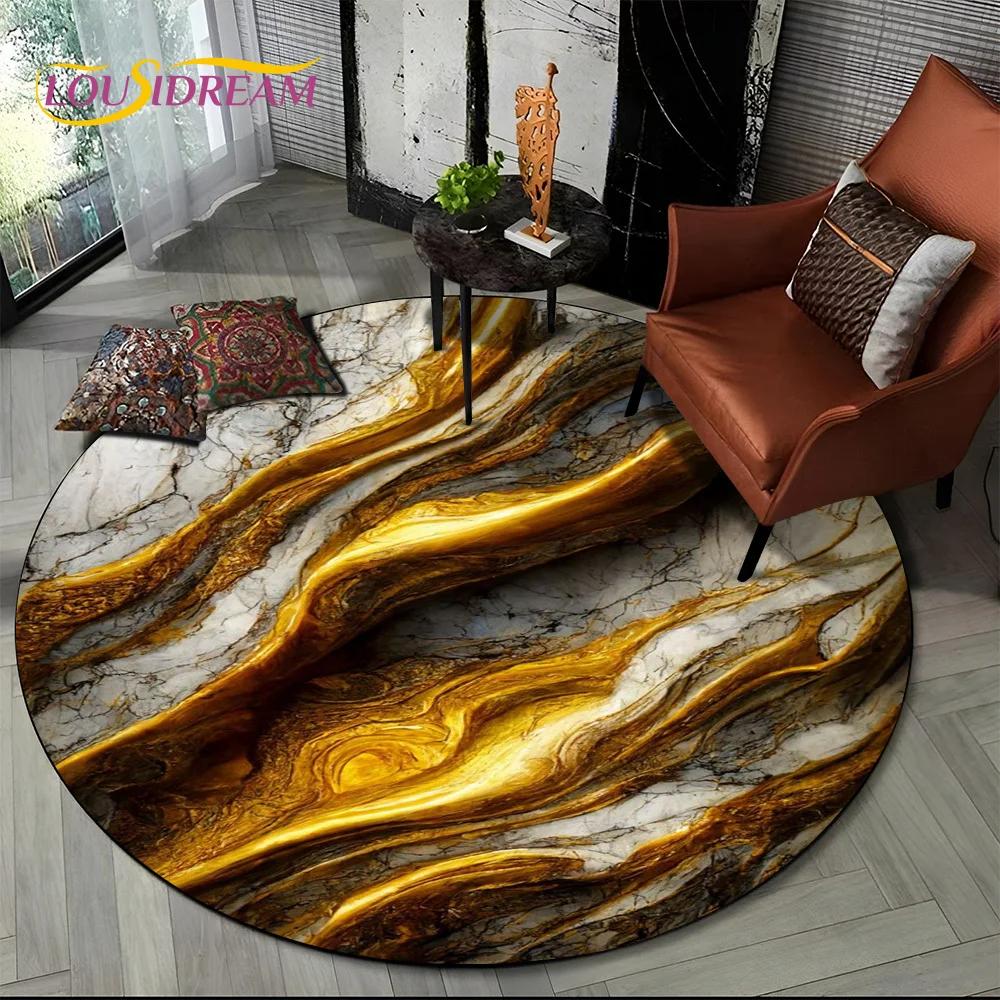 3D Colour Luxurious Marble Green Blue Gold Round Carpet Rug for Living Room Bedroom Child Chair Decor,Pet Area Rug Non slip Mat