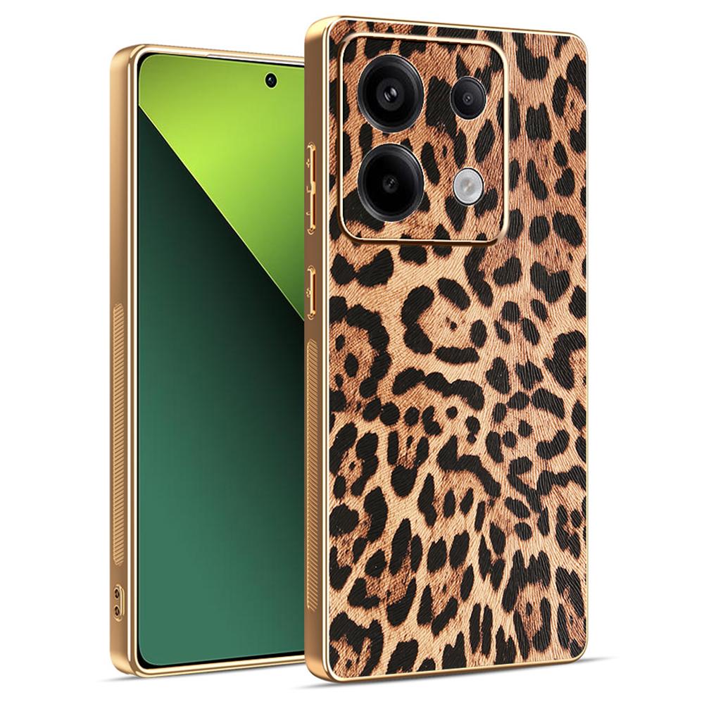 Phone For Xiaomi Redmi Note 13 Pro 5G/Poco X6 5G/X6 Neo 5G Case Leopard Print PU Leather Coated PC + TPU Electroplating Cover