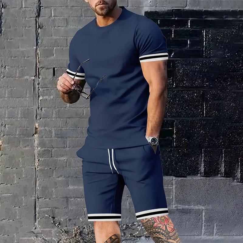 Модный летний комплект для джентльмена Leader Mouth Striped Printed Casual Suit Breathable And Absorbing Free Mens Tracksuit