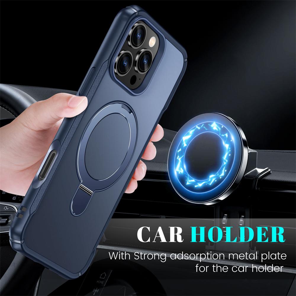 For Magsafe Wireless Charge Fold Magnetic Stand Phone Case For 15 16 17 Pro Max 16E 14 13 12 11 Anti-slip Bumper Cover