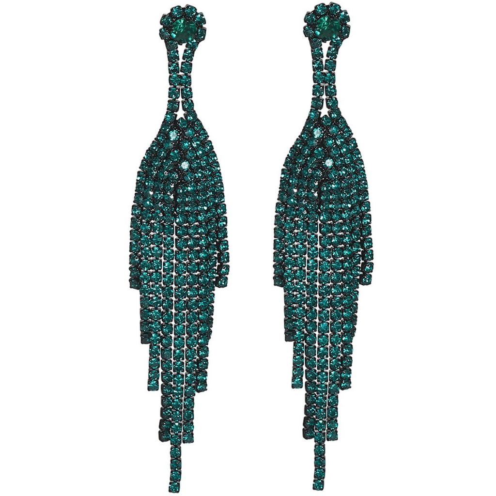 Классические винтажные зеленые длинные серьги с бахромой