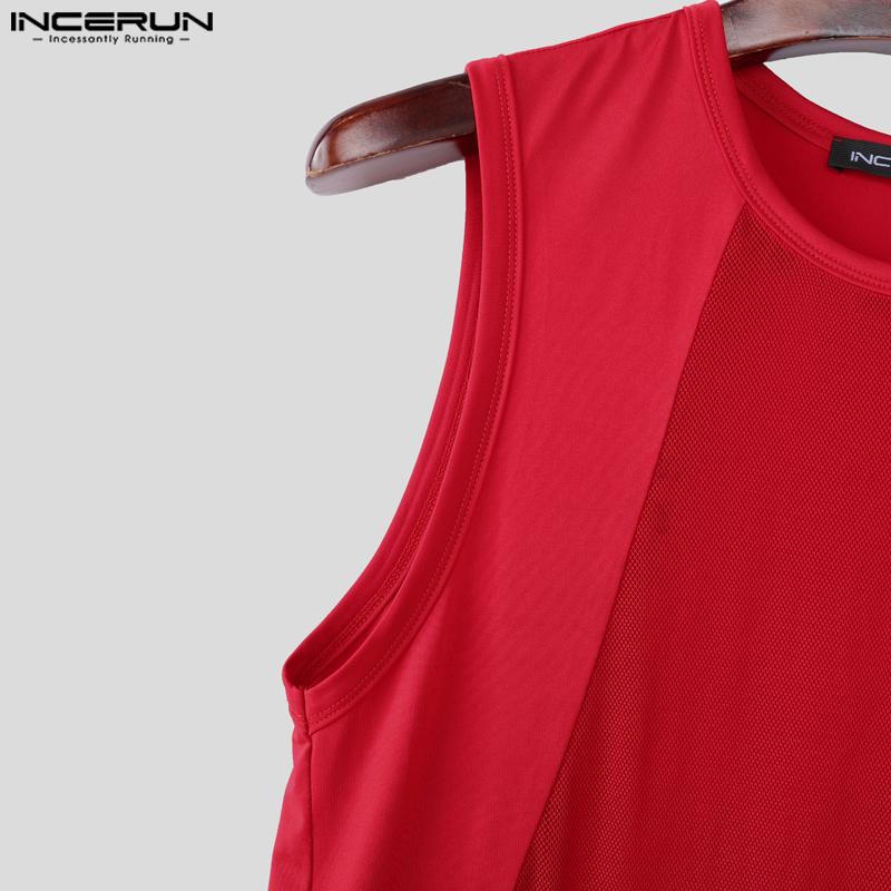 INCERUN Men Sleeveless Mesh Sheer Patchwork Casual Sport Fitted Tank Tops