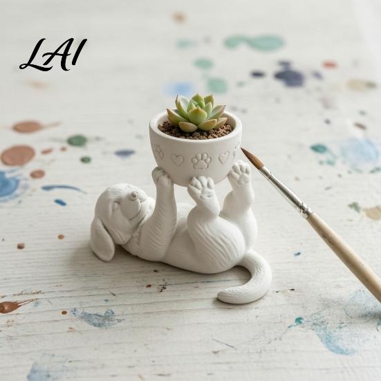 Puppy Succulents Planter 3D Printed Lying Flower Pot Cute Dog with Mini Green Plant Pot Removable Bowl Container Desktop Decor for Small Greenery