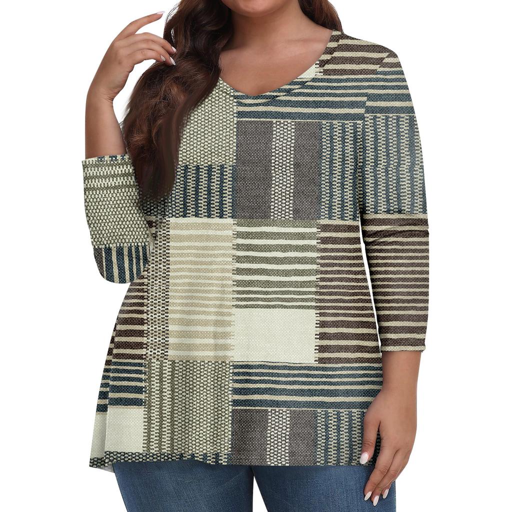 Womens Plus Size Tops 3/4 Sleeve Sleeve Shirts V Neck Casual Clothing Clothes Prints Tops