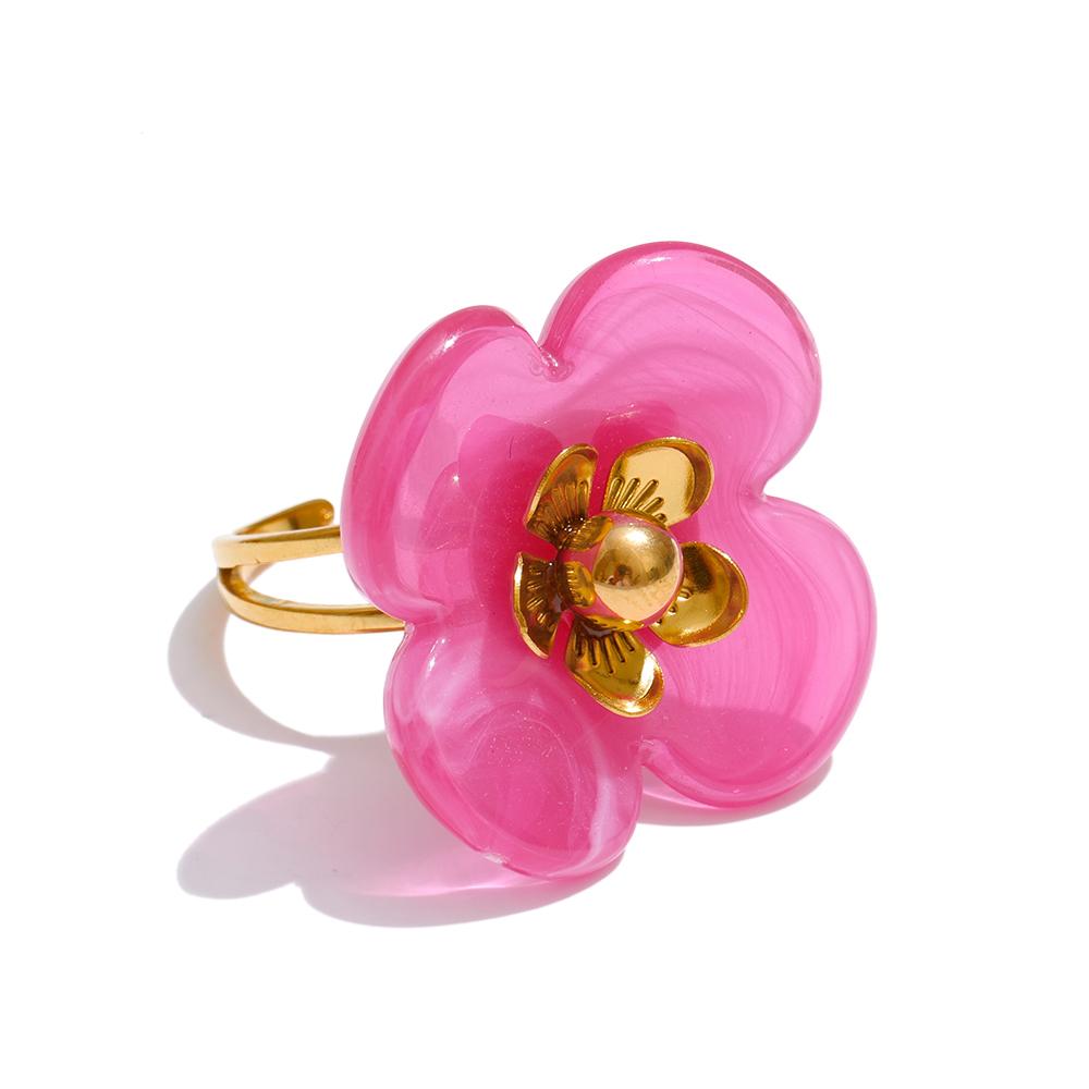 Yhpup New Y2K Stainless Steel Resin Flower Adjustable Ring 18K PVD Golden Plated Young Fashion Finger Jewelry Women Wholesale