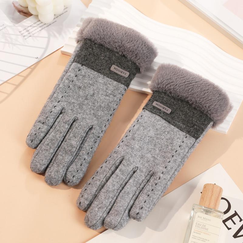 Warm Gloves Women's Wool Driving Cold-proof Piled Thickened Outdoor Windproof Riding Winter Gloves