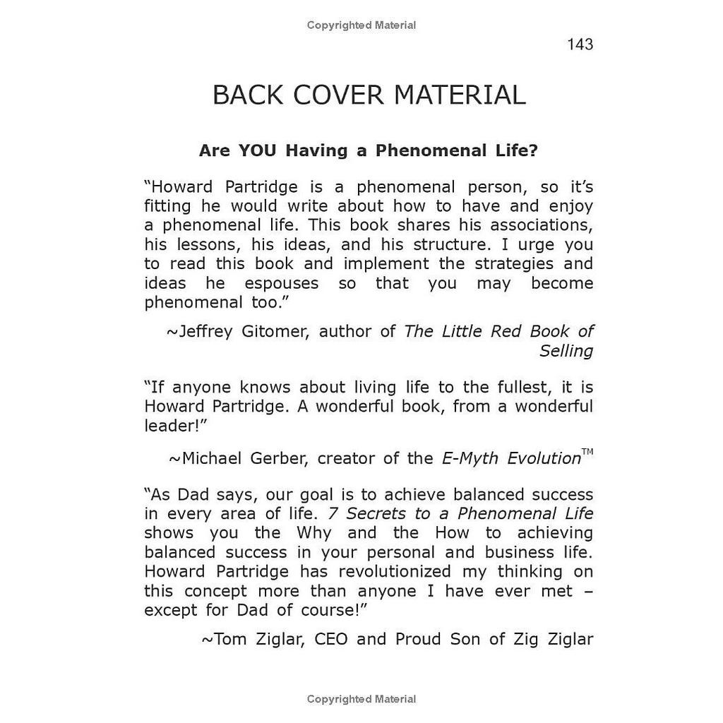 7 Secrets of a Phenomenal L.I.F.E. Paperback  Howard Partridge (Author) Book JL186150103127