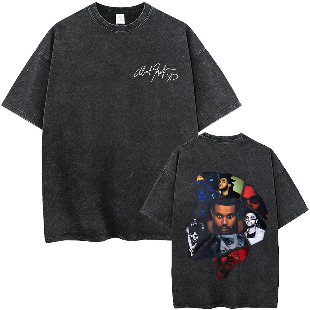 Rapper The Weeknd Album Cover Washed Vintage Tshirt Men Women Hip Hop Rap Pop Music Short Sleeve T Shirts Harajuku Streetwear