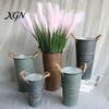 Large Open Mouth Bouquet Vase Vintage Metal Flower Buckets, Rustic Vases with Handles, Floral Containers, Wide Nostalgic Indoor Display Plant
