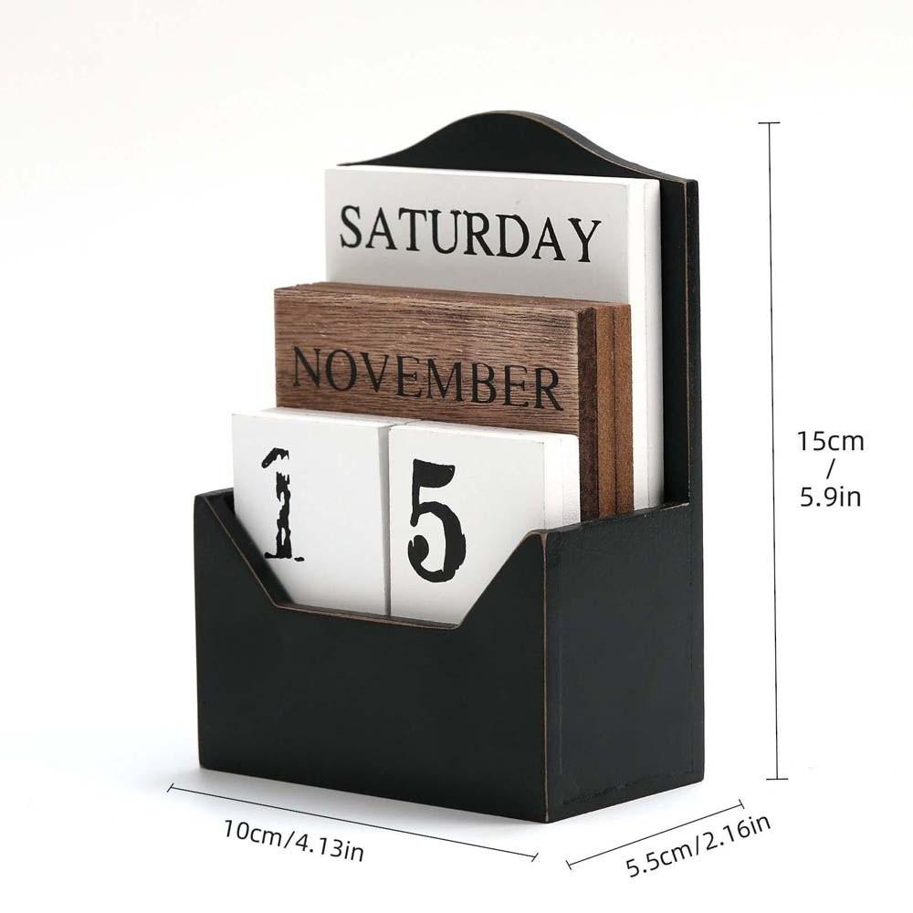 Aesthetic Wooden Perpetual Calendar Manual Reusable Desk Calendar Ornament Home Decoration Black Date Display Ornament