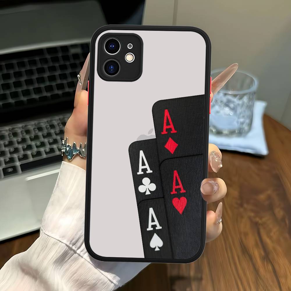 Poker For iPhone 11 12 13 14 15 16 Pro Max Plus Matte Translucent Phone Cover