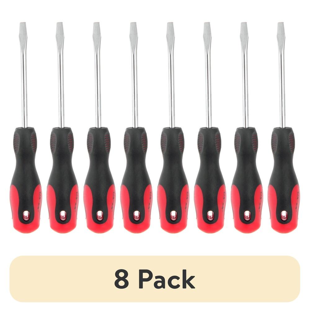 8 Pack 1/4 X 4 Inch Slotted Screwdriver Comfort Grip Handle Ergonomic Design Rust Resistant Steel Non Slip Grip Workshop Tool