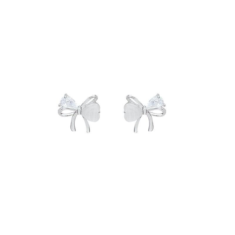 Korean version ins style zircon bow earrings women's light luxury fashion personality hollow earrings new temperament ear jewelry