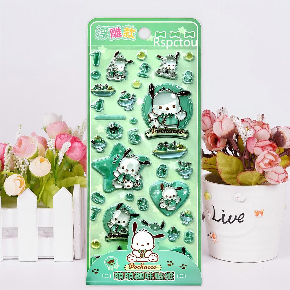 4 шт. Sanrio Аниме 3D Кристаллические рельефные наклейки Милые Куроми Моя Мелоди Почакко Мультяшные наклейки для телефона, ноутбука, холодильника Каваи наклейка Игрушка