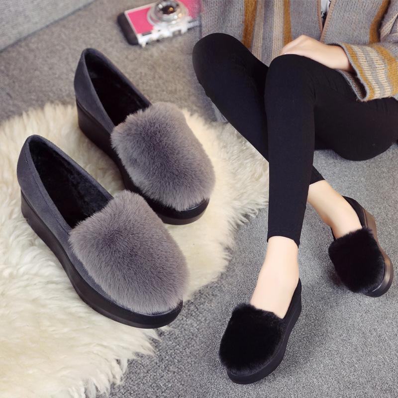 Plush and thickened fluffy shoes for women's autumn and winter new warm women's cotton shoes flat-soled outer wear soft-soled comfortable Doudou shoes