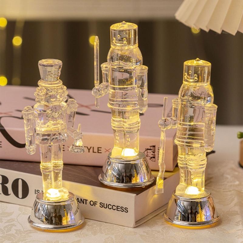 Clear Modern Nutcrackers Soldier Figurine with LED Desk Decors For Christmas Holiday Homes Party Decoration Gifting