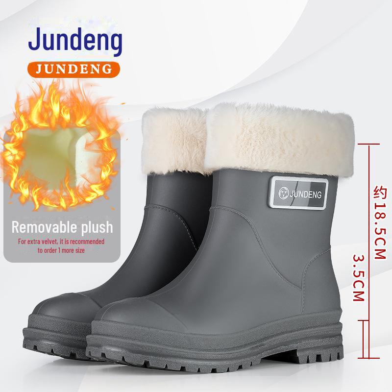 Женские короткие резиновые сапоги Jundeng — стильные, универсальные, нескользящие, цельные резиновые ботинки с большой подошвой для дождливых дней