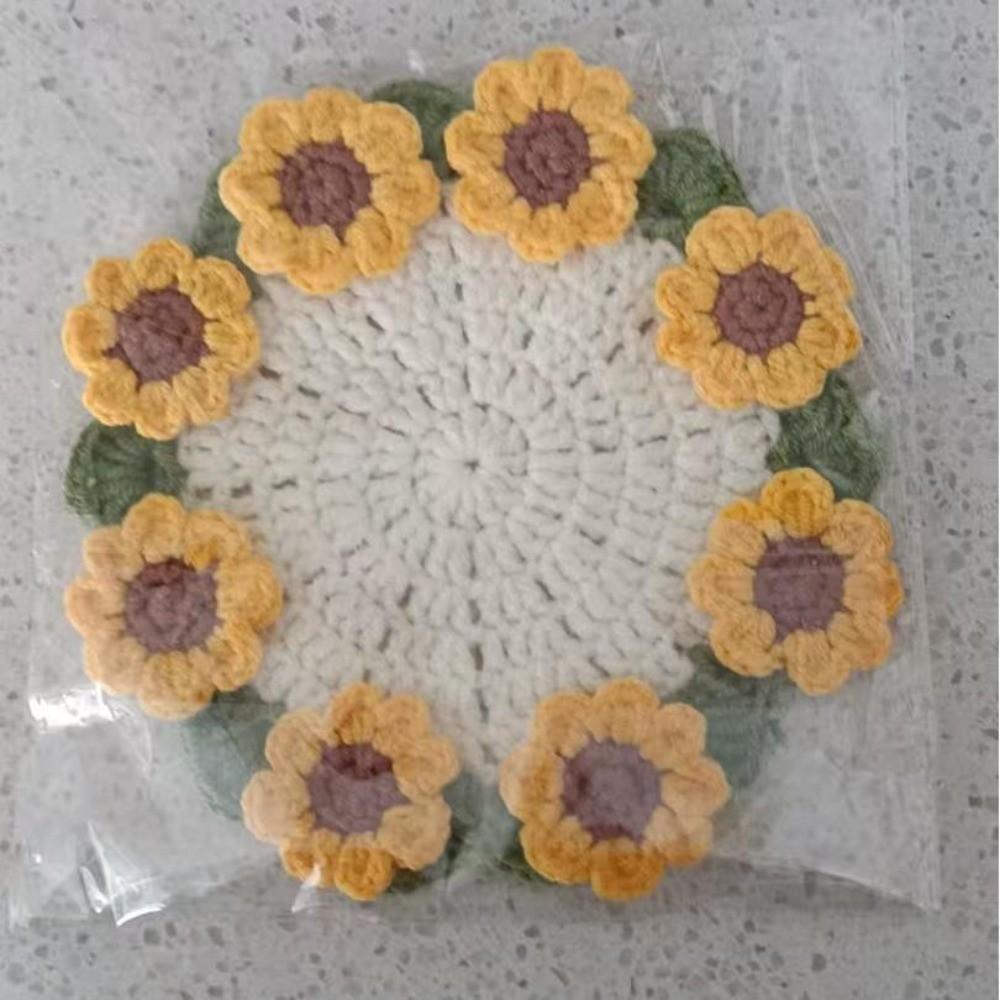 New Mini Daisy Bouquet Coaster Washable Sunflower Crochet Coasters Soft and Cute with Basket Flora Cup Pads Holiday Gifts
