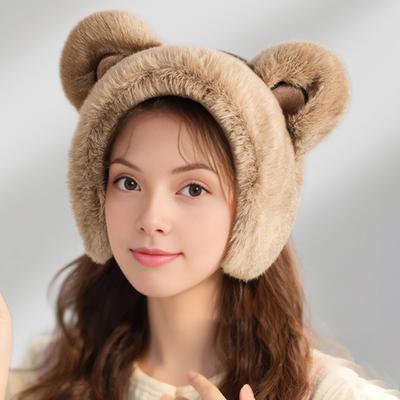 Yousheng Зимние наушники-муфты с декором в виде медвежьих ушек, утолщенные плюшевые грелки для ушей, увеличенные наушники для снежной погоды, теплоизоляционные наушники