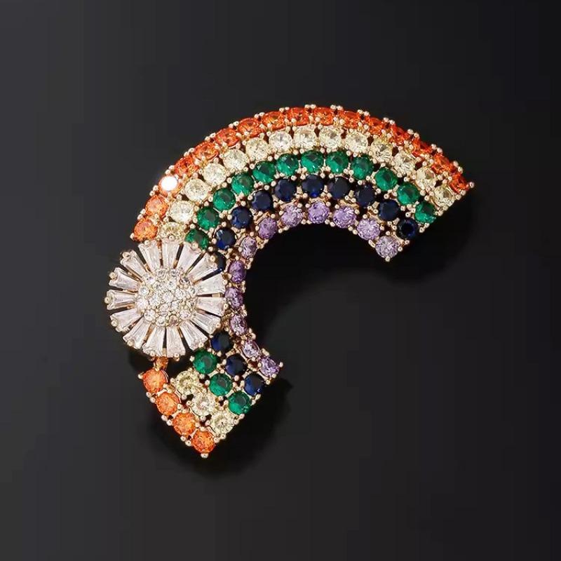 Корейская хрустальная радужная брошь, уникальная и стильная булавка для кардигана с нишевым чувством дизайна, и аксессуар-брошь