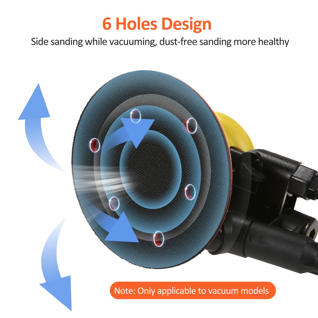 Air Random Orbital Sander 5'' Vacuum Air Sander Non-vacuum Pneumatic Sandpaper Polished Grinding