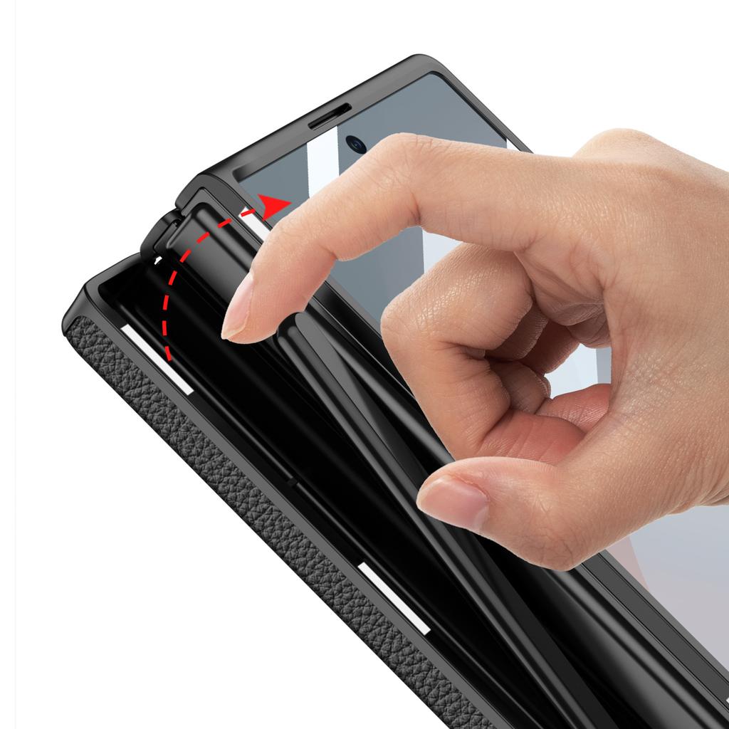 Чехол для мобильного телефона Samsung Fold6 Полностью закрывающий Противоударный Магнитная адсорбция Шарнир Складной Вращающийся вал Однотонный Кожаный Чехол-книжка с держателем для ручки Пленка-накладка