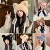Утолщенная вязаная шапка с кошачьими ушками, морозостойкие меховые шапки, модные шапки из искусственного меха, женские аксессуары
