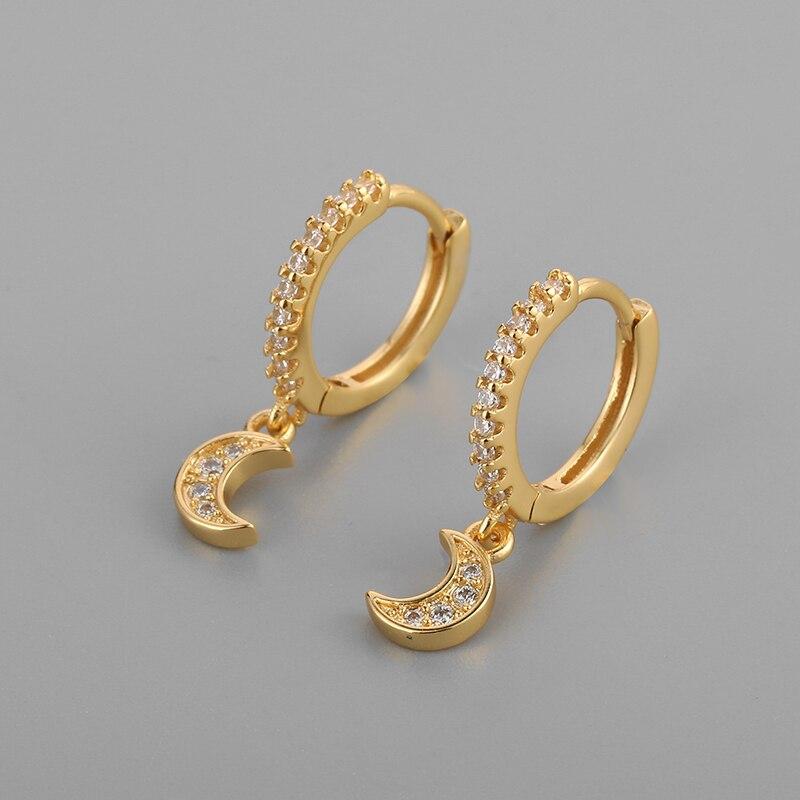 Серьги-кольца из стерлингового серебра 925 пробы с луной и фианитами для женщин, модные золотые украшения для вечеринок, подарок
